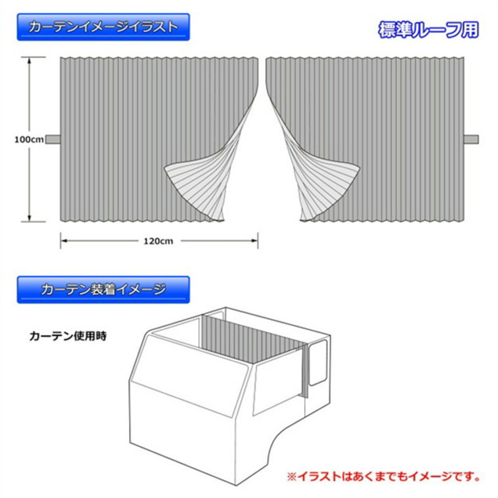 トラック用品 雅 ヴェール ルームカーテン 標準ルーフ用 プリーツ仕様 難燃 裏地黒遮光加工 1200×1000mm 2枚入 ワインパープル_画像3