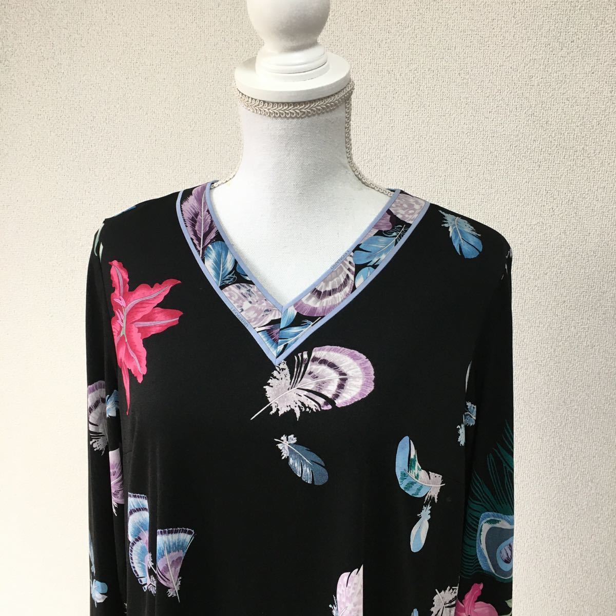 美品 LEONARD レオナール カンカン ストレッチ 花柄 チュニック 送料