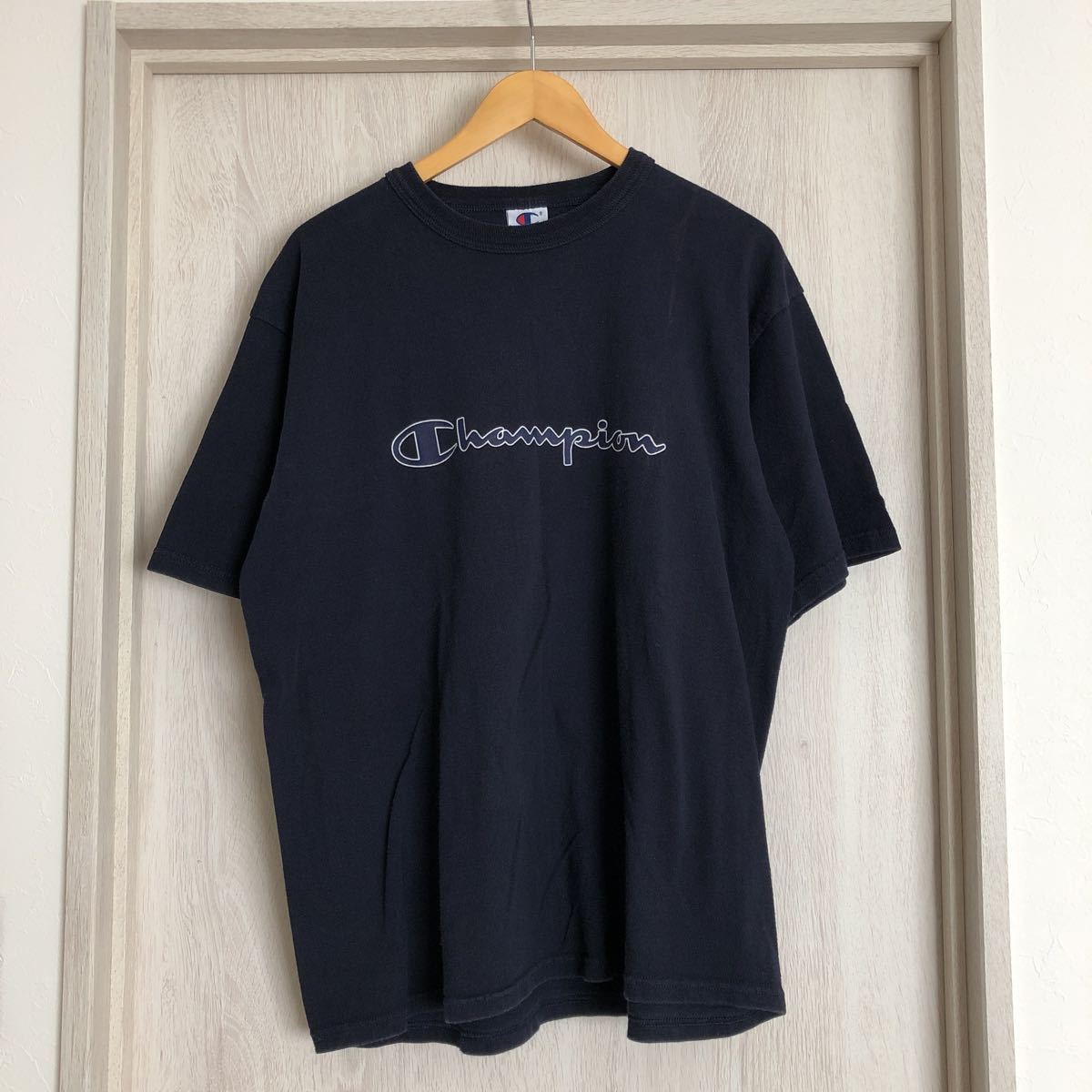 (k) 90's 90年代 champion チャンピオン メンズ Tee 半袖 tシャツ ネイビー 紺 Lサイズ コットン100%_画像1