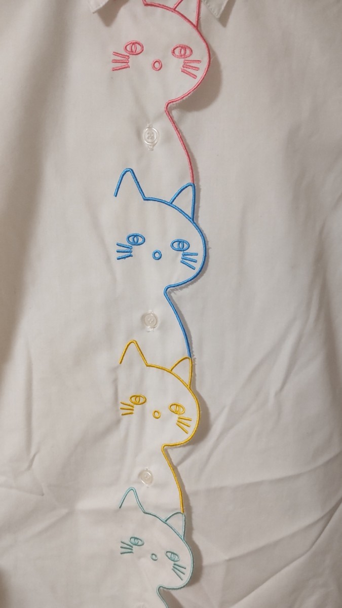 猫 刺繍 ブラウス M 