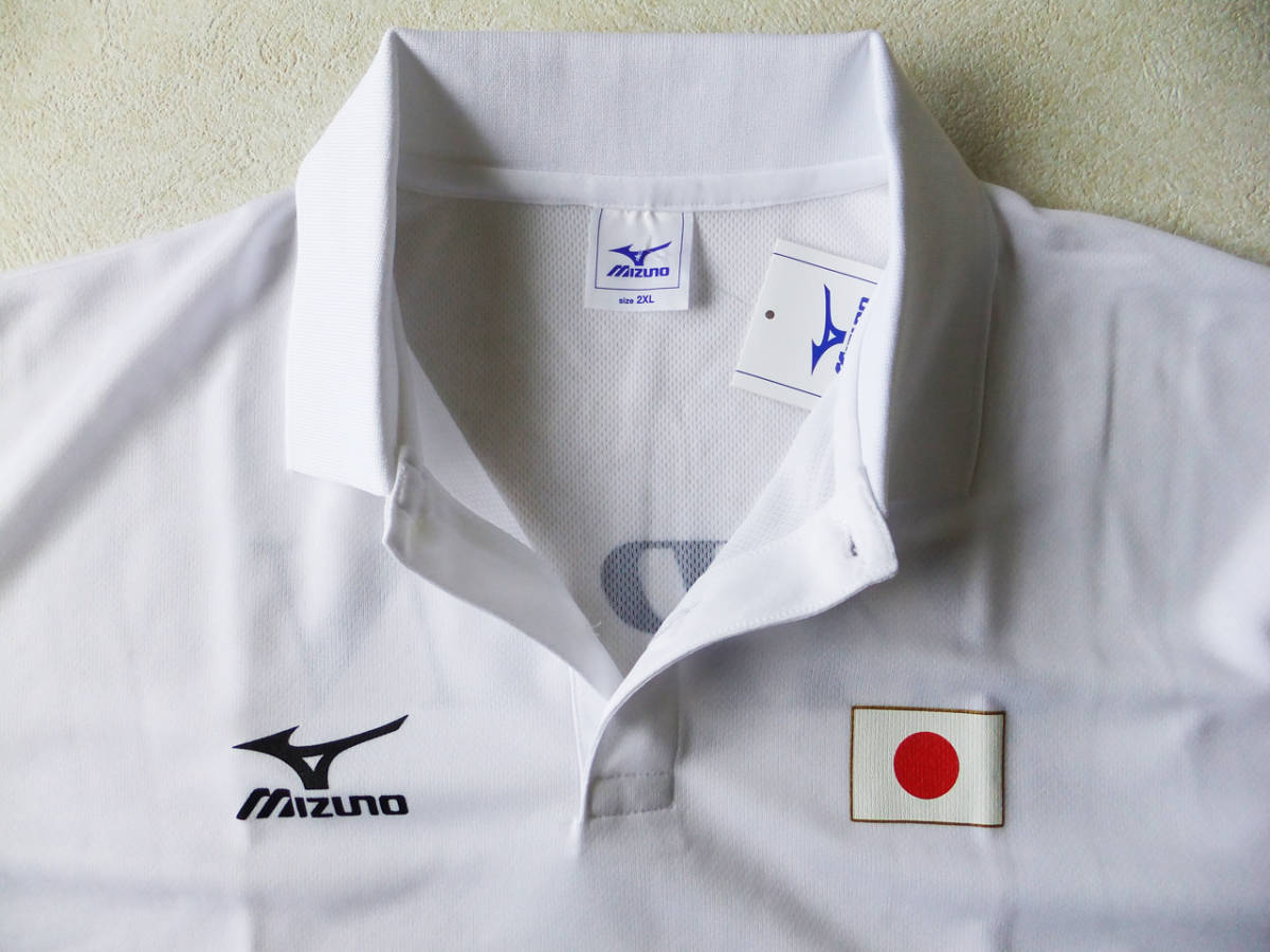 2XLサイズ 体操 日本代表 日の丸 JAPAN 半袖ポロシャツ 吸汗速乾 トレーニング ミズノ 白