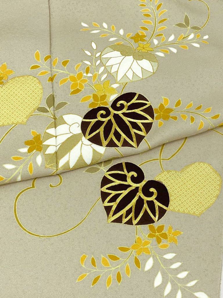 ☆超目玉】 訪問着 手描き 京友禅 葵文様 K174 躾糸付き 正絹 金駒刺繍