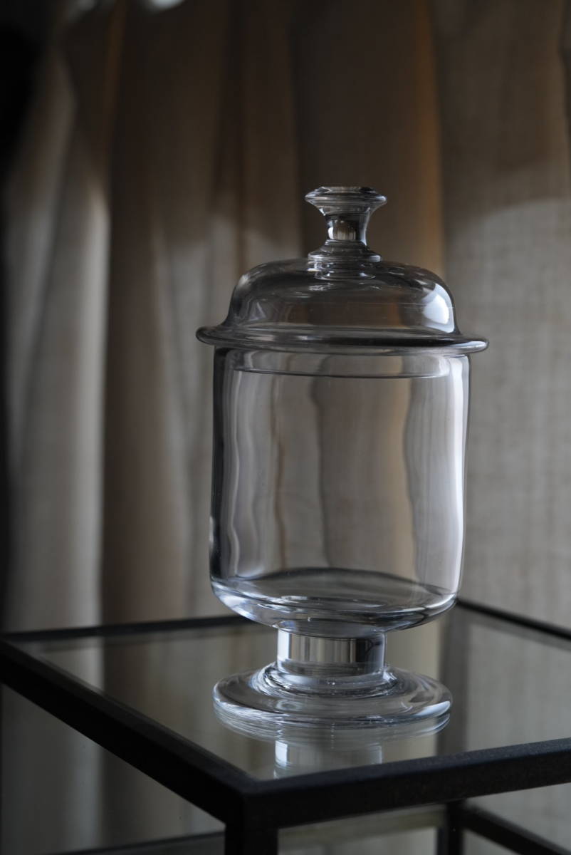 古い手吹きガラスの蓋付容器 / 19-20世紀・フランス / 硝子 ワイングラス アンティーク 古道具の画像8