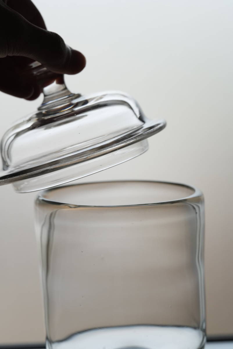 古い手吹きガラスの蓋付容器 / 19-20世紀・フランス / 硝子 ワイングラス アンティーク 古道具_画像4