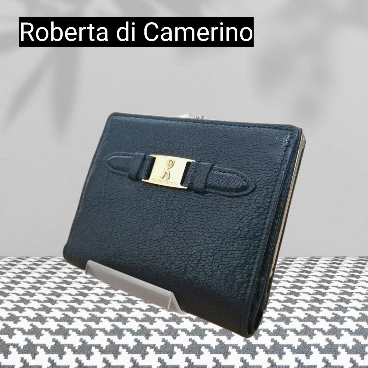 ロベルタディカメリーノ】がま口 レザー 折財布 ブラック ヴィンテージ