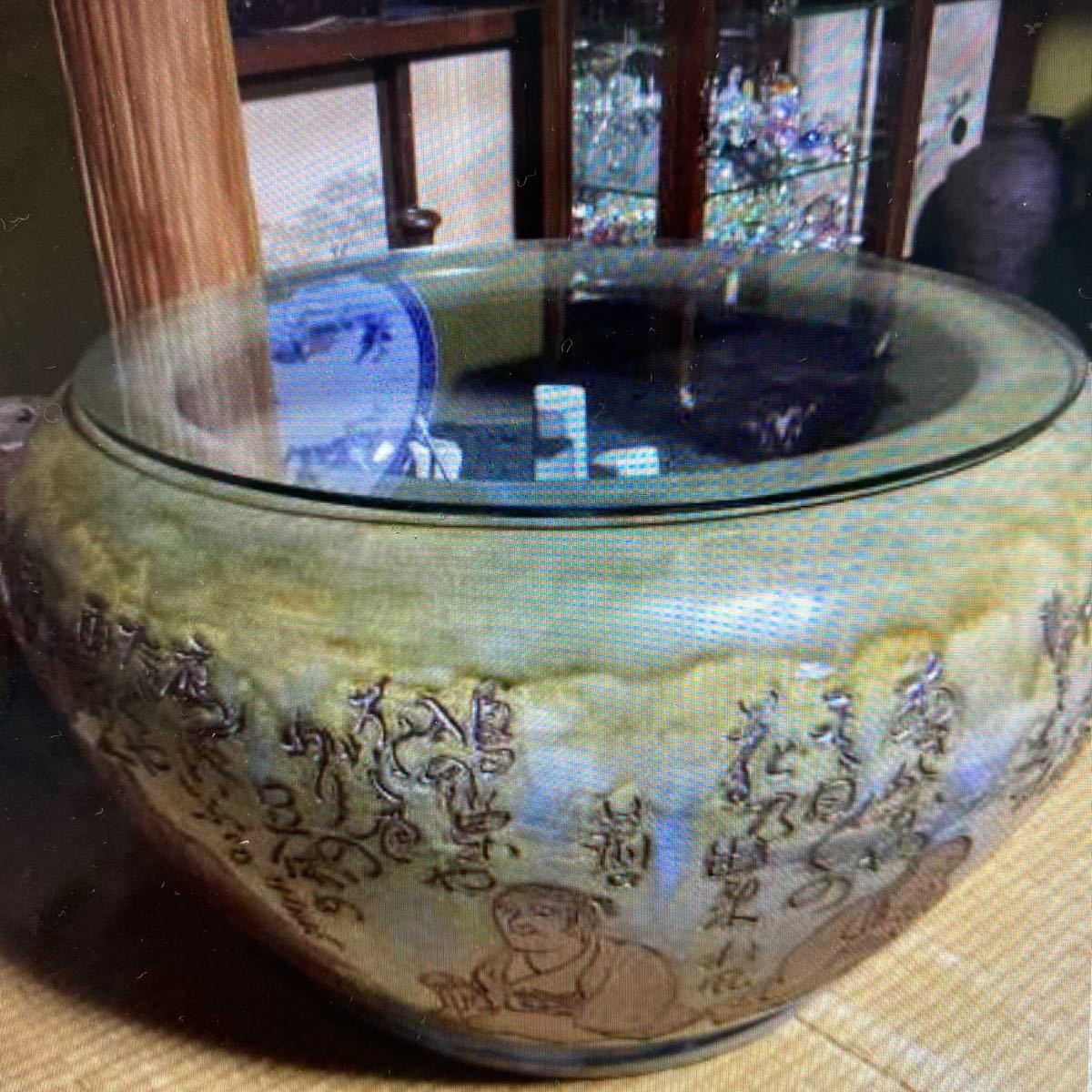 クーポン対象外】 旧家蔵出 希少 大 重厚 大火鉢 中国茶道具 手描き