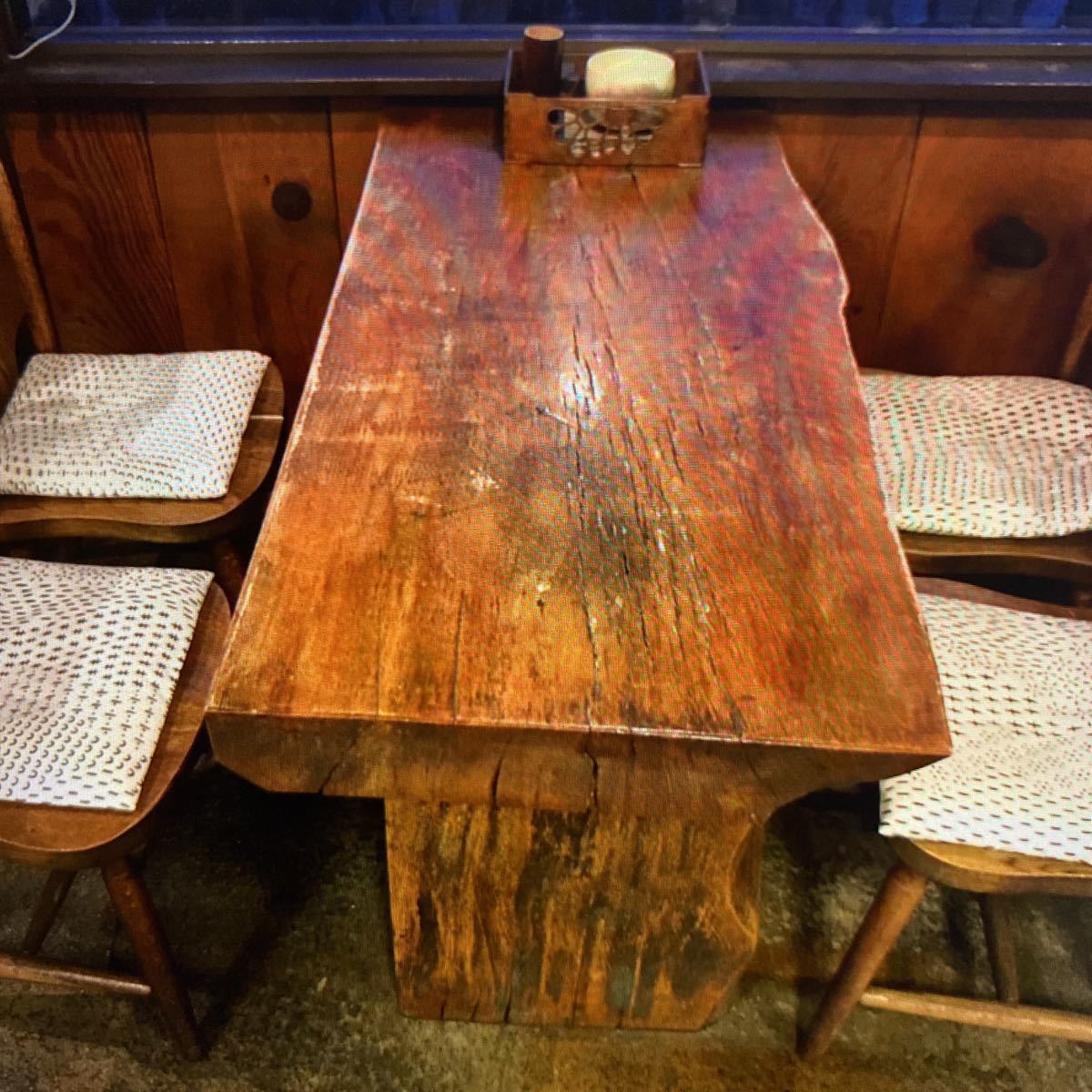 昭和レトロ　木製板テーブル椅子4脚セット時代物