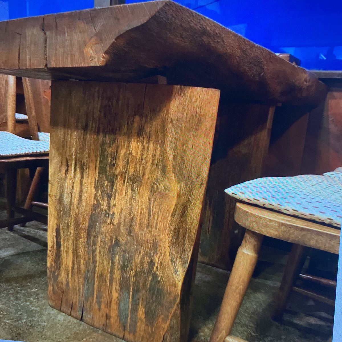 昭和レトロ　木製板テーブル椅子4脚セット時代物_画像7