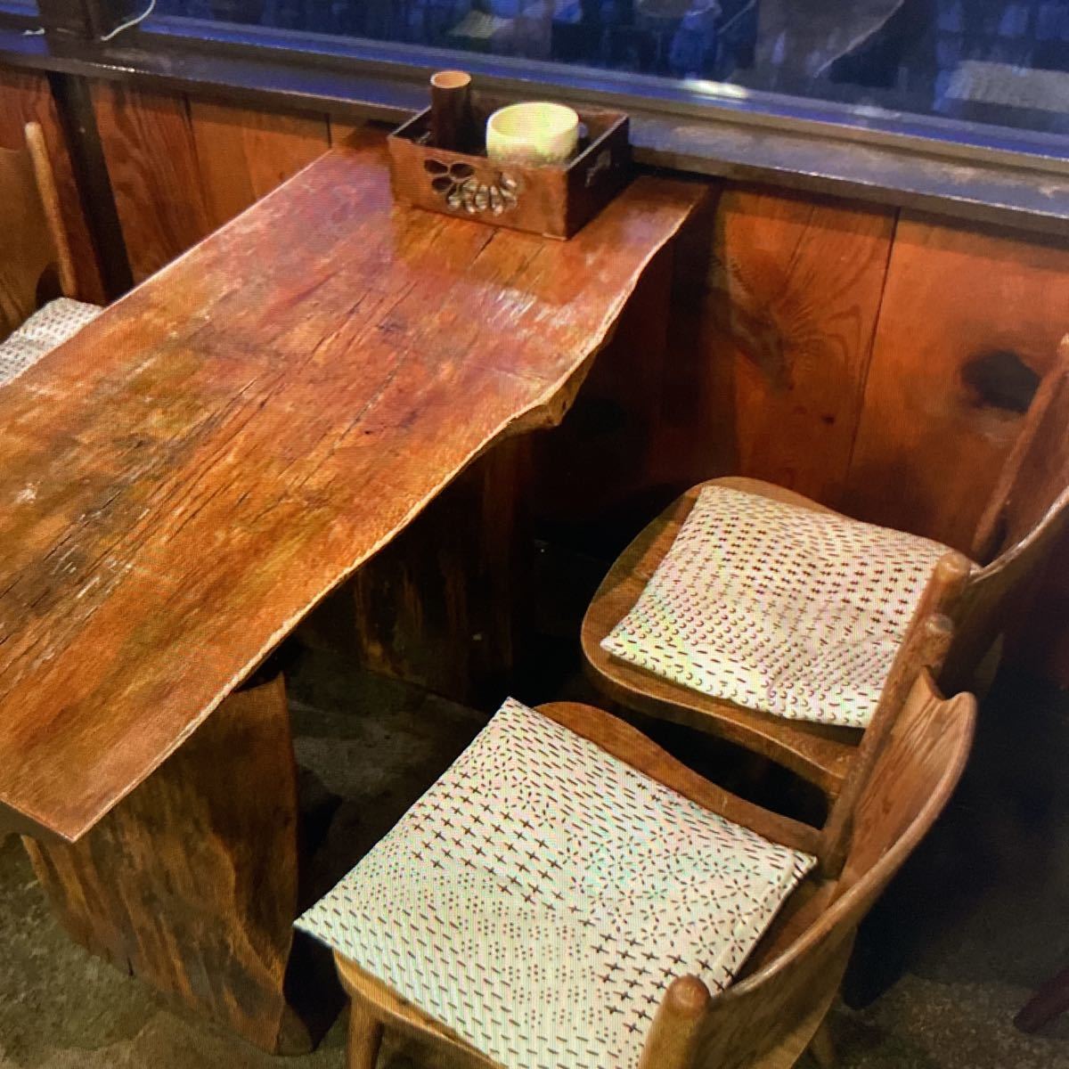 昭和レトロ　木製板テーブル椅子4脚セット時代物_画像3