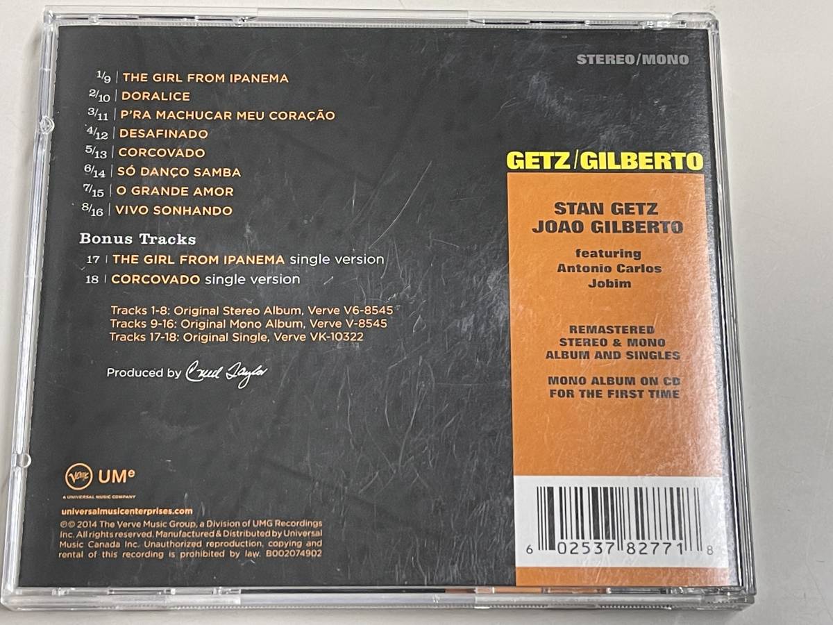 【美品CD】GETZ/GILBERTO/stan getz joao gilberto(Stereo/Mono)【輸入盤】ゲッツ/ジルベルト/貴重モノラル盤音源やシングル音源も同時収録_画像6