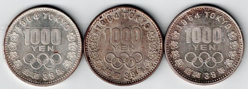 １円～☆昭和３９年東京オリンピック 記念硬貨 １０００円銀貨 ３点で☆_画像1