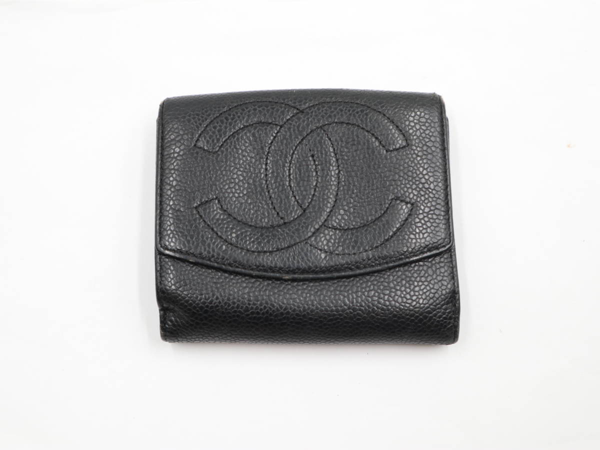 ☆CHANEL シャネル 折財布 Wホック レザー ブラック 黒 ココマーク