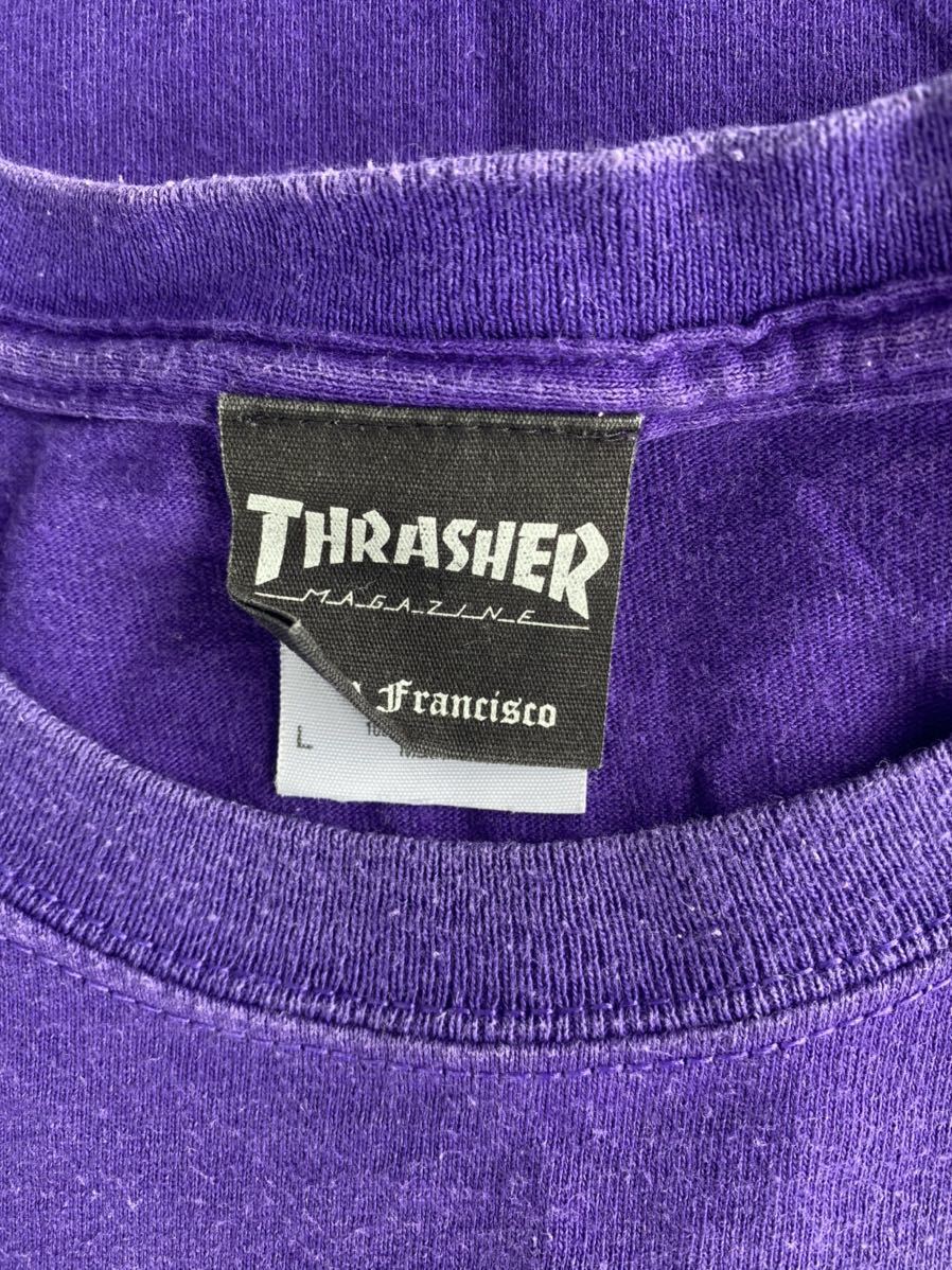 激レア　THRASHER 下向きロゴTシャツ　オールドスケート　ヴィンテージ　サイズL パープル　スラッシャーTシャツ　POWELL _画像4