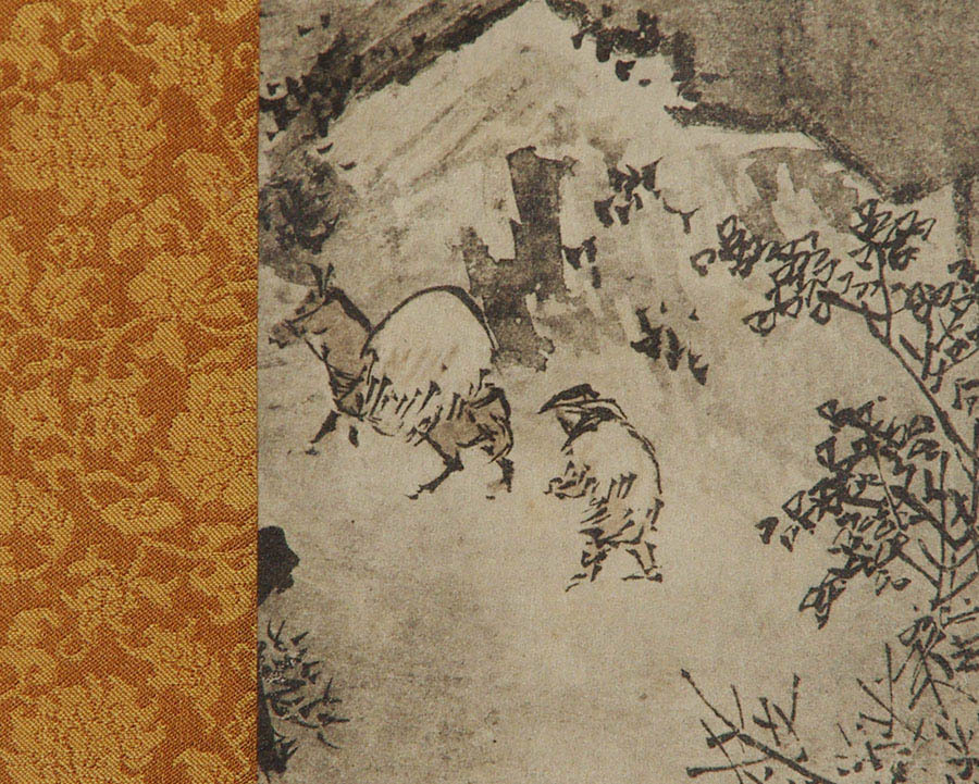 雪村 重要文化財 『 夏冬山水図 』 双幅 工芸 紙本 共箱 書画