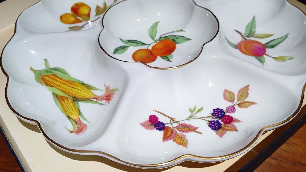 ROYAL WORCESTER ロイヤルウースター イブシャム オードブルトレイ（六分割34.5×4.5㎝1142g）箱入り美品_画像7