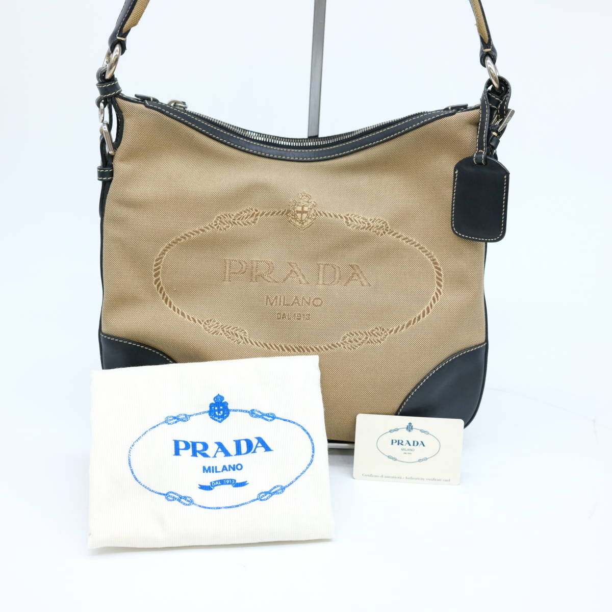 お値引き】PRADA プラダ ジャガード ショルダーバッグ レザー ブラウン