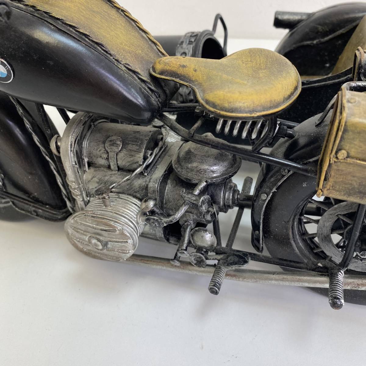 F ブリキ おもちゃ バイク BMW クラシックバイク サイドカー 黒