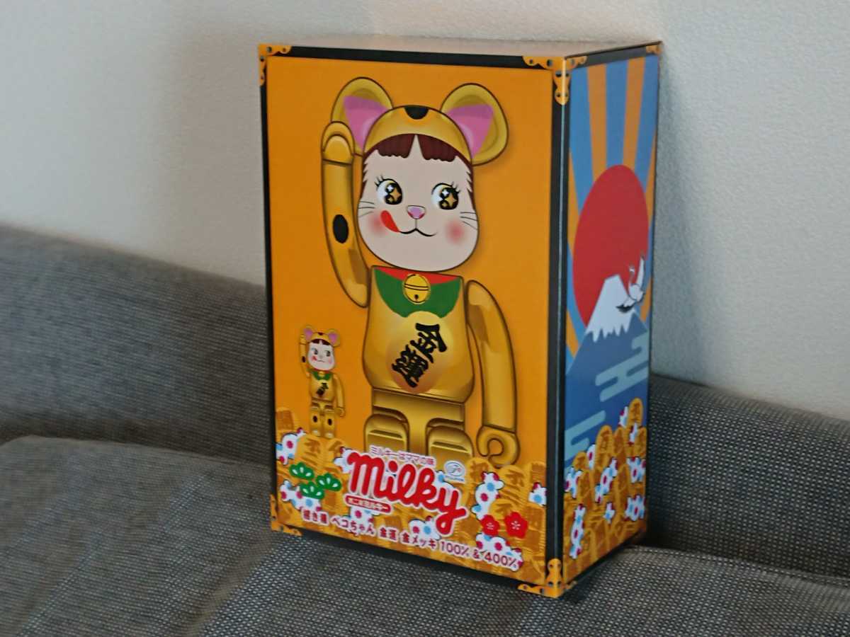 BE@RBRICK 招き猫 ペコちゃん 金運 金メッキ ベアブリック 不二家 新品