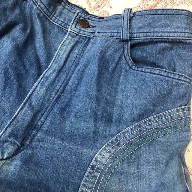 国産レトロ古着 70s レインボーステッチ フレアバギーデニム 国産レトロ古着 70s レインボーステッチ フレアバギーデニム