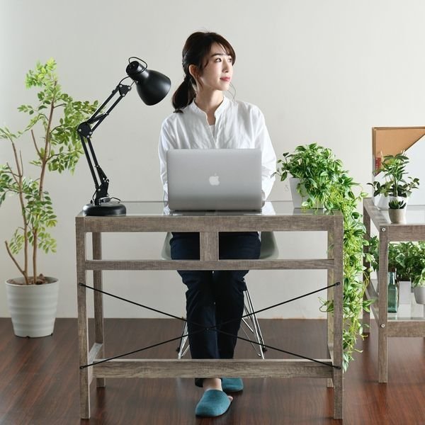デスク 机☆古木シリーズ ガラス天板 デスク 作業台/シンプルデザイン