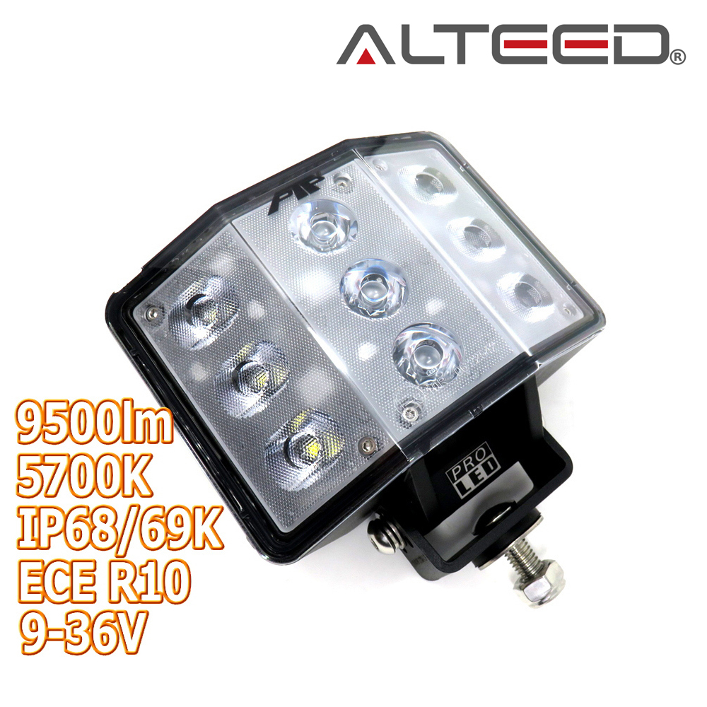 ALTEED/アルティード LEDワークライト 10Wx9 9500lm 5700K 120度デザイン照明灯作業灯 アルミボディ ECE R10 IP68/69K 9V-36V対応