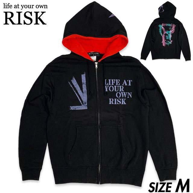 希少■ Life at your own RISK (リスク) Bambi ZIP PARKA バンビ 長袖スウェットパーカー 黒赤 ブラック/レッドM パンク ロック 666_画像1