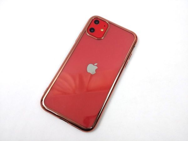 iPhone 11用 クリアケース ソフトカバー TPU 透明 電解メタル 電着 高品質 ピンク_画像1