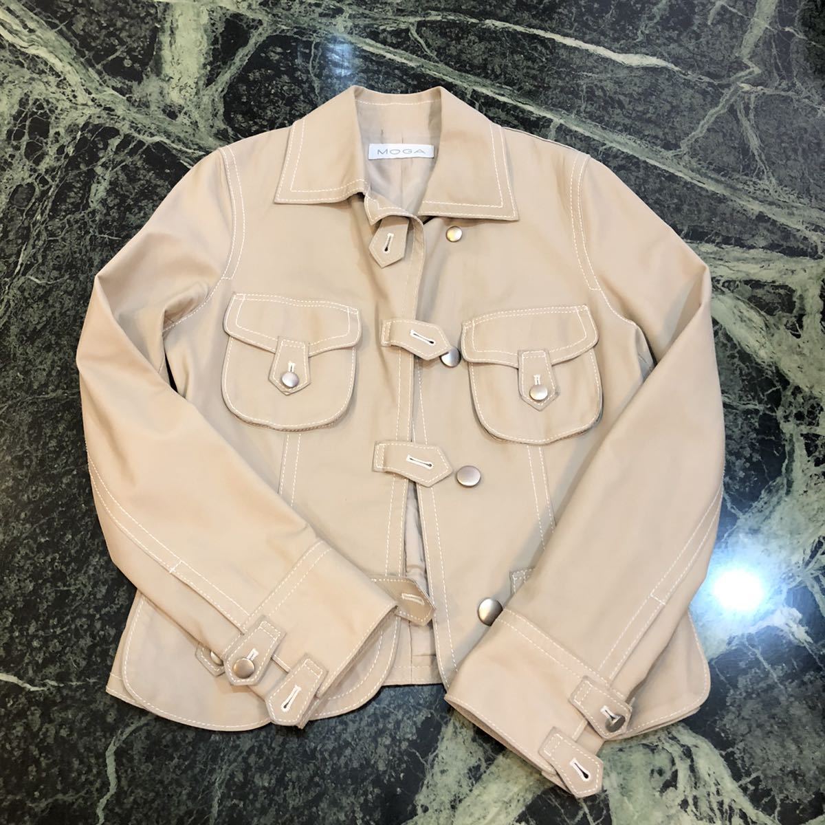 [ ultimate beautiful goods ]MOGA* Moga leather jacket sheep leather thin jacket beige M size corresponding original leather sheep leather 