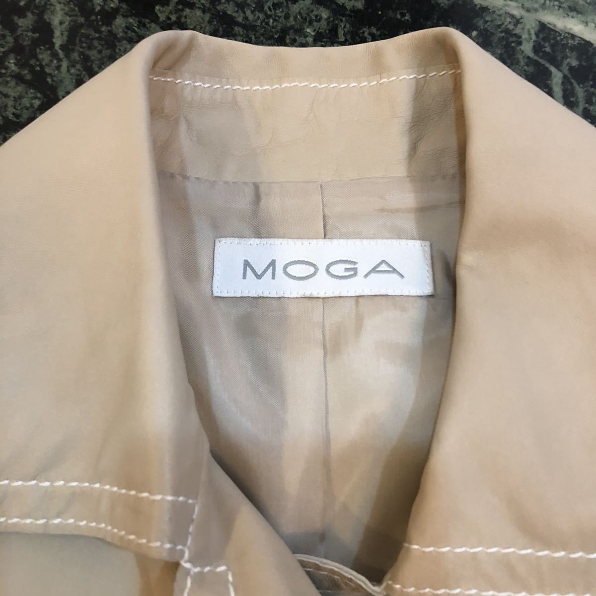 [ ultimate beautiful goods ]MOGA* Moga leather jacket sheep leather thin jacket beige M size corresponding original leather sheep leather 