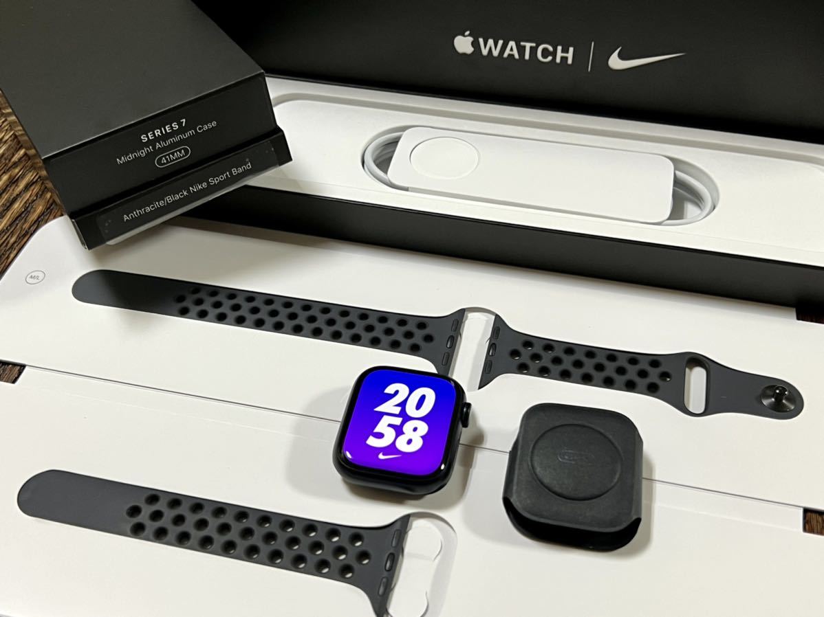 美品 バッテリー100% アップルウォッチ Apple Watch Nike Series 7 41mm ミッドナイト アルミニウム GPS 純正品 ナイキ スポーツバンド