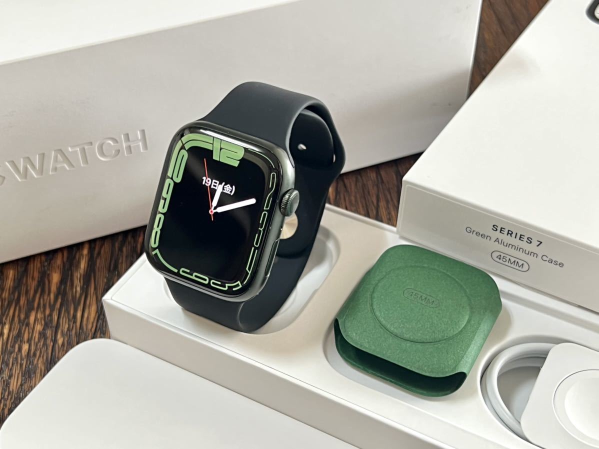 ★ シリーズ7 美品 ★ アップルウォッチ Apple Watch Series 7 45mm グリーン アルミニウム GPS 新品社外バンド付き  バッテリー 98%