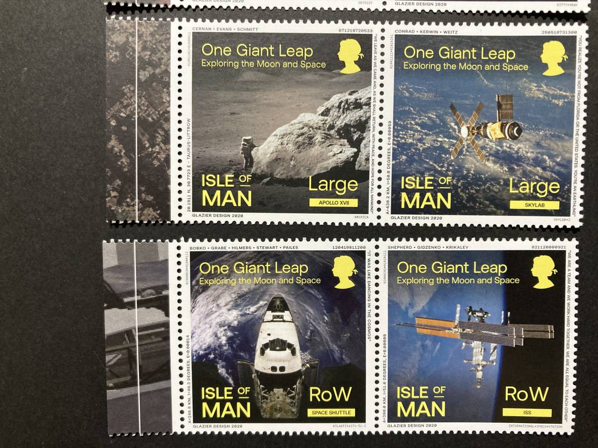 外国切手（未使用）マン島 2020年発行 宇宙関連/月と宇宙の探査 One Giant Leap（偉大な飛躍）2種連刷×4種（計8種）アポロ、ISS_画像3