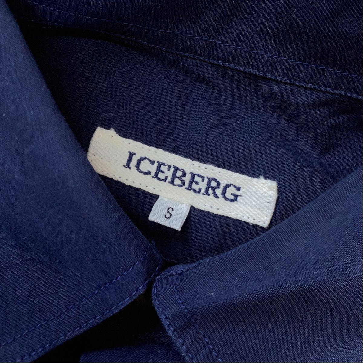 美品 ICE BERG アイスバーグ 刺繍 半袖 ボタンダウンシャツ メンズ Sサイズ ネイビー_画像7