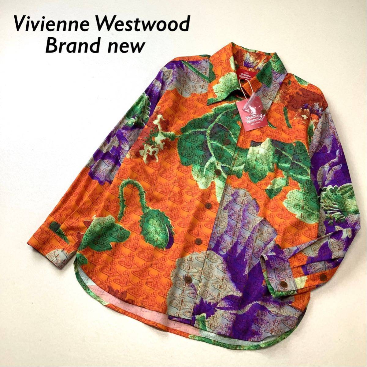 【希少】新品 タグ付 Vivienne Westwood RED LABEL レッドレーベル 総柄 オーブ柄 デザインシャツ レディース フリーサイズ_画像1