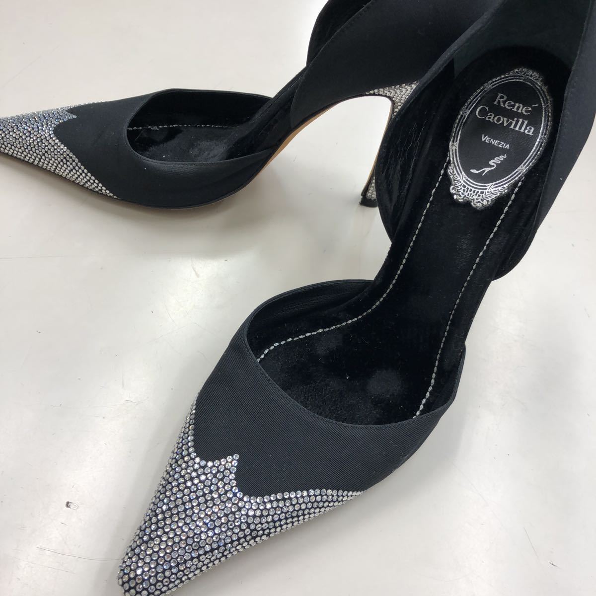  super-beauty goods genuine article [Rene Caovilla VENEZIA] Swarovski high heel black group Italy made size 37 24cm lady's super-discount limitation one point thing 