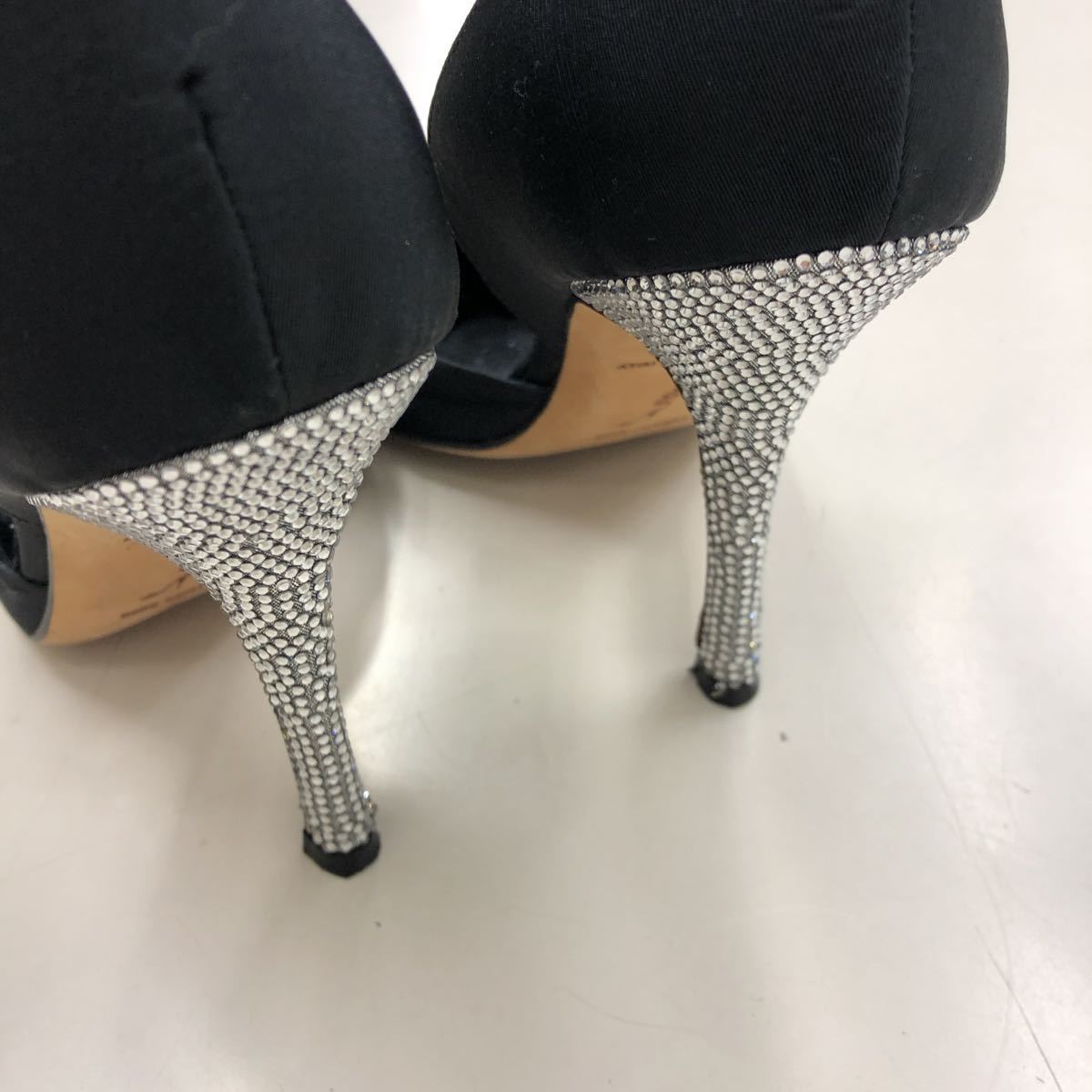  super-beauty goods genuine article [Rene Caovilla VENEZIA] Swarovski high heel black group Italy made size 37 24cm lady's super-discount limitation one point thing 