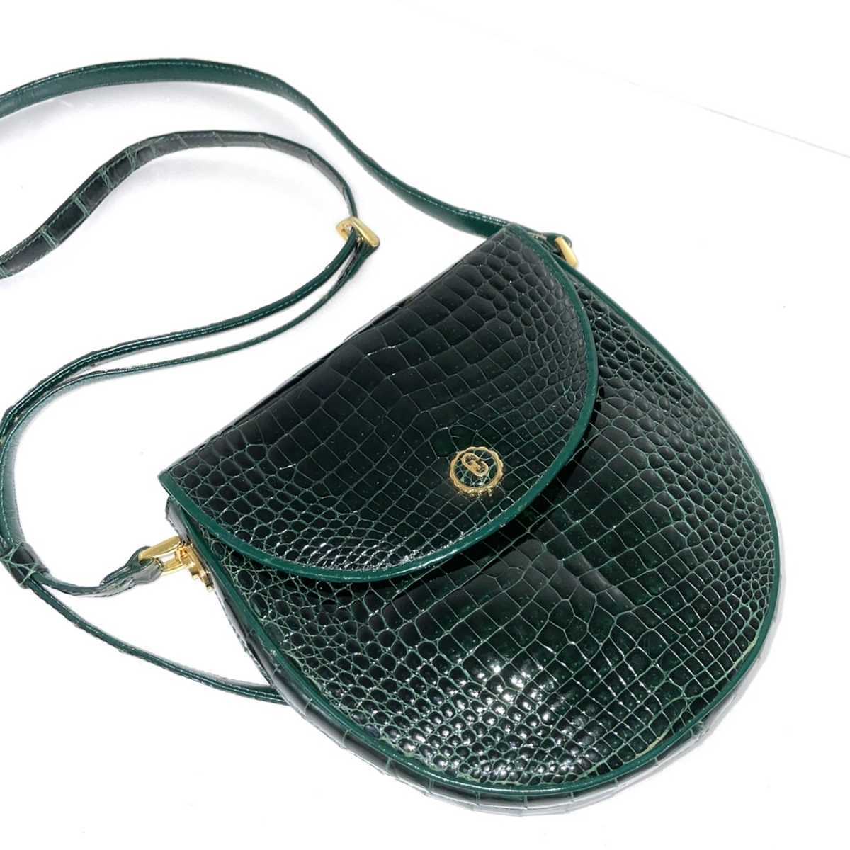1円スタート 美品 クロコダイル シャイニング加工 ゴールド金具