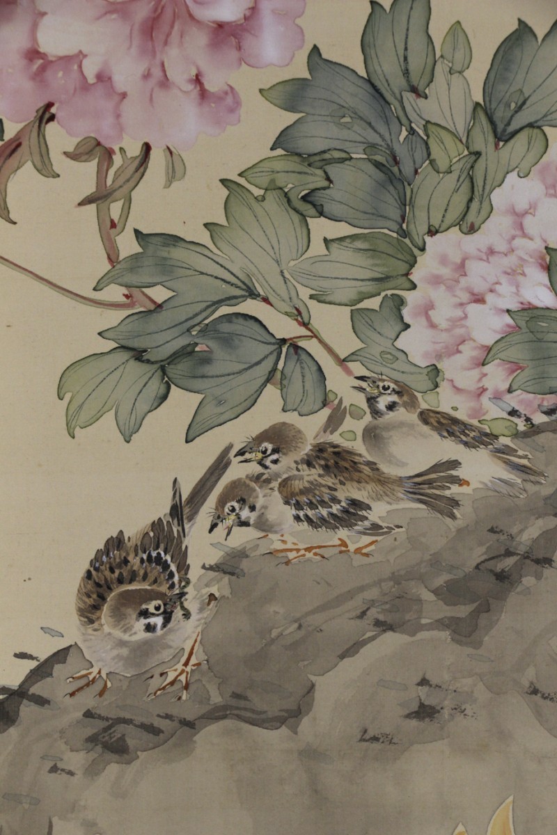 真作 佳品】掛軸「山下青崖 春秋花鳥図 双幅」昭和4年71歳 山下青城箱