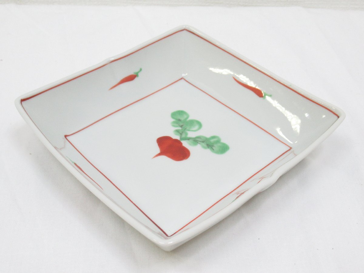 たち吉 橘吉 赤絵 角煮物鉢 正方形 和皿 5枚 セット 赤かぶ 絵柄 