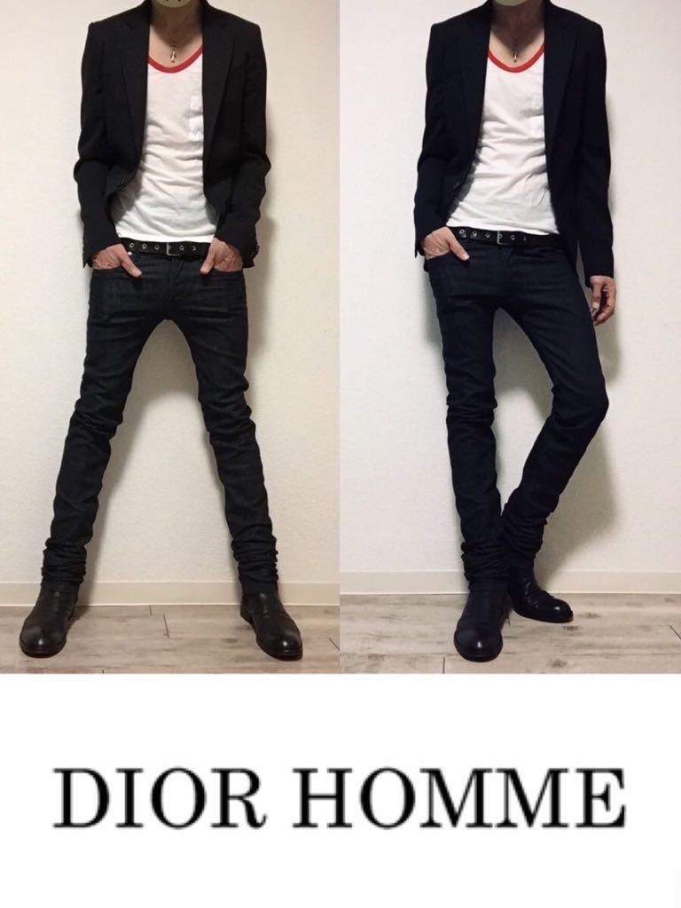  стандартный DIOR HOMME 08SS dark Indigo stretch skinny bas17.5 Dior Homme индиго тугой Fit стрейч обтягивающие джинсы *