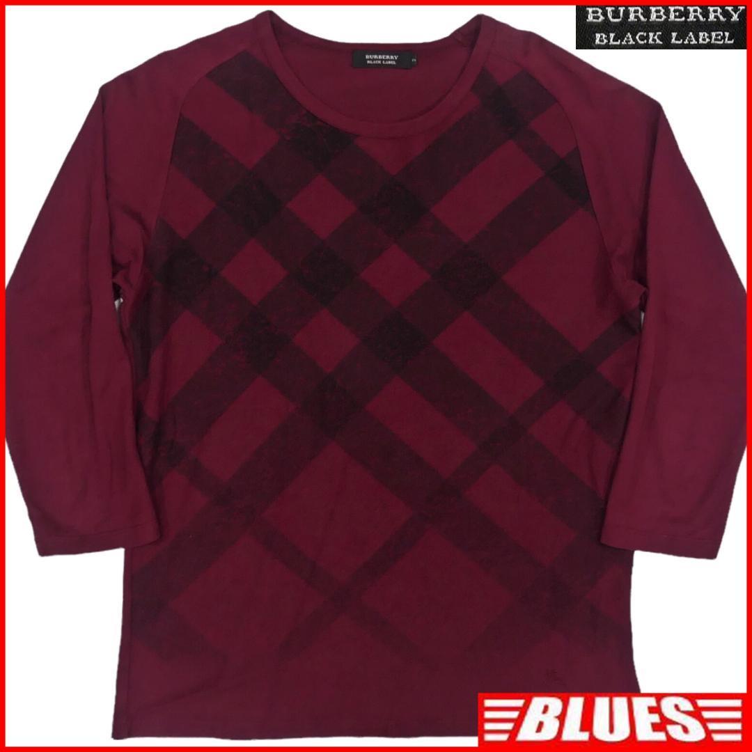 即決★BURBERRY BLACK LABEL★メンズM 廃版 Tシャツ バーバリーブラックレーベル 2 赤 チェック 三陽商会正規 カットソー 7分丈の画像1