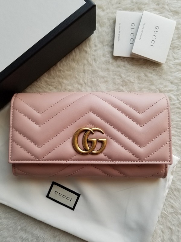 新品 GUCCI グッチ GGマーモント キルティングレザー フラップ 長財布 Light Pink ライトピンク 443436 DTD1T 5909