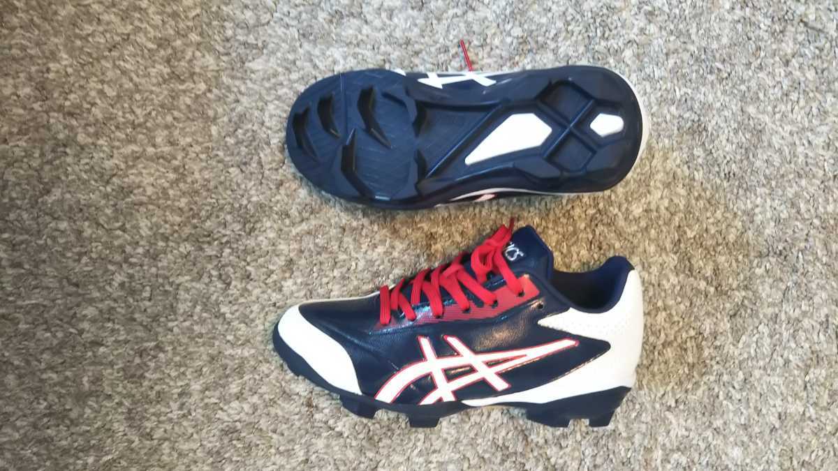 新品未使用 アシックス asics 野球 ジュニア スパイク ネイビー 21.0cm おまけ付き_画像3