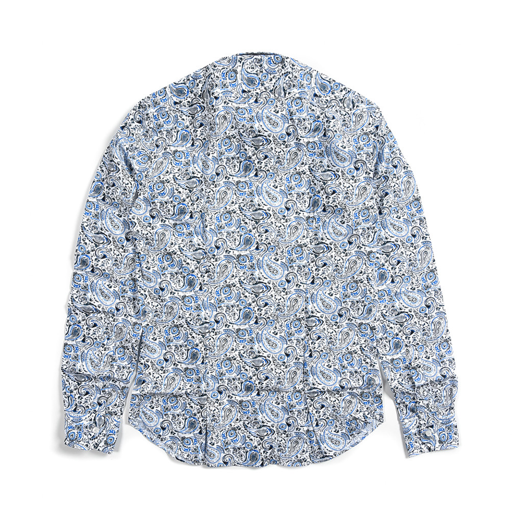 新着 新品 オリアン ORIAN Vintage シャツ SUPER SLIM ホリゾンタルカラー 長袖 春夏 メンズ コットン 100% ペイズリー ブルー373112-41_画像4