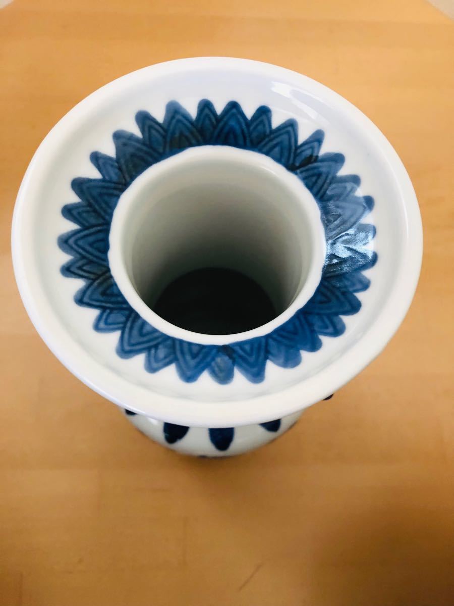 大明天啓年製写 一寛作在銘 染付 双魚耳高砂花生 花瓶 高さ約 21 大明天啓年製写 一寛作在銘 染付 双魚耳高砂花生 花瓶 高さ約 21
