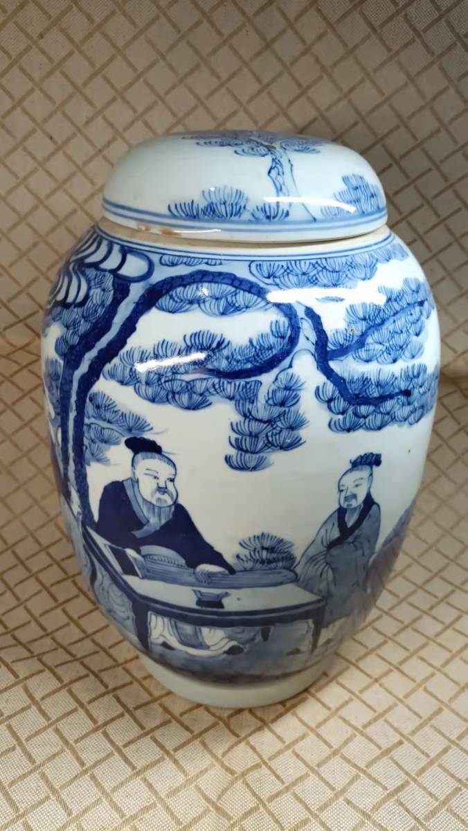 中国 唐物 古瓷 時代物 染付 清代青花高士人物紋罐 中国 唐物 古瓷 時代物 染付 清代青花高士人物紋罐