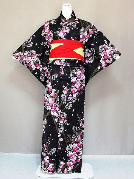 ゆかた 浴衣　女ゆかた 女性用 仕立て上りゆかた 暗くなったら光ります 女性用ゆかた 送料無料 黒地の浴衣 X2275-11