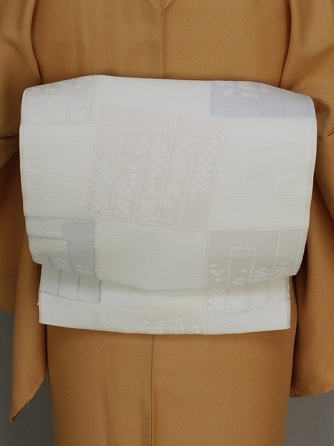正絹夏の袋帯　日本製　西陣織夏の袋帯　夏の着物用袋帯　お仕立済の夏袋帯　白色の帯　E7464-05