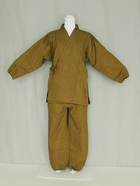 女性用作務衣Ｆ0288-L02 送料無料 作務衣 Lサイズ 金茶色の女用のサムエ 綿素材の薄手の作務衣　部屋着_画像1