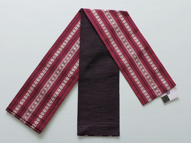 長尺半巾帯 細帯 G0306R 送料無料 ロングサイズの小幅帯 日本製です えんじ色 リバ－シブル 洗える帯_画像1